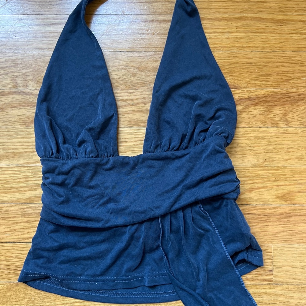 Navy cupro halter top
